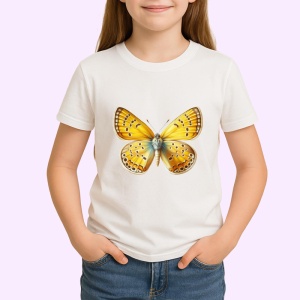 Tricou Fluture galben cald cu albastru pastel design simetric Copii | Dama | Barbat Barbat - Img 4