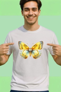 Tricou Fluture galben deschis cu accente albastre pastel Copii | Dama | Barbat Barbat - Img 2