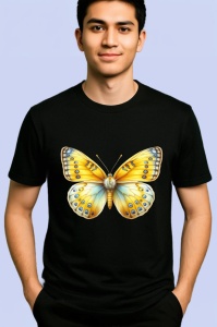 Tricou Fluture galben deschis cu accente albastre pastel Copii | Dama | Barbat Barbat - Img 5
