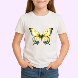 Tricou Fluture galben deschis cu margini albastre stil vintage Copii | Dama | Barbat Barbat - Img 4