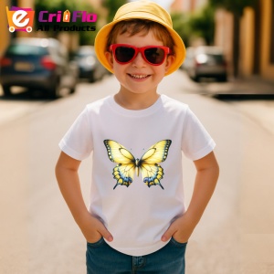Tricou Fluture galben deschis cu margini albastre stil vintage Copii | Dama | Barbat Barbat