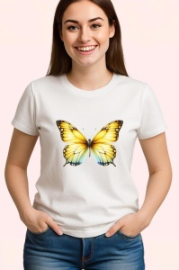 Tricou Fluture galben si alb cu margini negre stil simplu elegant Copii | Dama | Barbat Barbat - Img 3