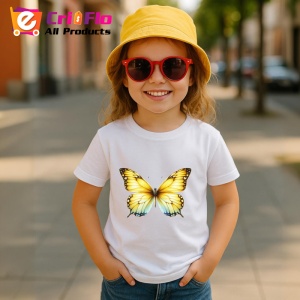 Tricou Fluture galben si alb cu margini negre stil simplu elegant Copii | Dama | Barbat Barbat - Img 14
