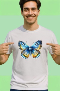 Tricou Fluture galben si albastru cu buline elegante design retro Copii | Dama | Barbat Barbat - Img 2