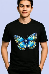 Tricou Fluture galben si albastru intens cu buline simetrice Copii | Dama | Barbat Barbat - Img 5