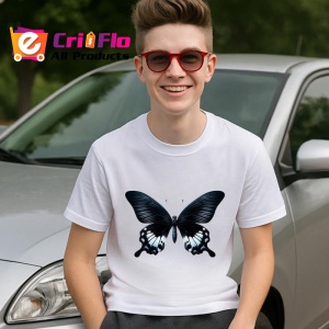 Tricou Fluture negru cu accente albe design contrast puternic Copii | Dama | Barbat Barbat - Img 8