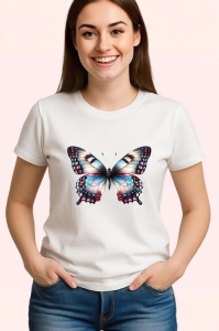 Tricou Fluture pastel cu rosu si albastru compozitie simetrica Copii | Dama | Barbat Barbat - Img 3