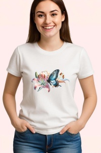 Tricou Fluture pe crin roz compozitie romantica florala Copii | Dama | Barbat Barbat - Img 3