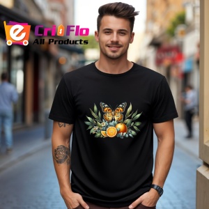Tricou Fluture pe fundal cu frunze si portocale design compozitional Copii | Dama | Barbat Barbat - Img 18