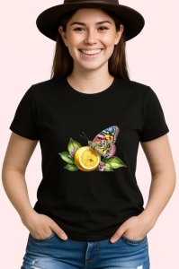 Tricou Fluture pe lamaie si frunze verzi desen estival Copii | Dama | Barbat Barbat