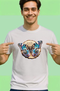 Tricou Fluture pe lemn decorat cu tonuri bej si turcoaz Copii | Dama | Barbat Barbat - Img 2