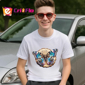 Tricou Fluture pe lemn decorat cu tonuri bej si turcoaz Copii | Dama | Barbat Barbat - Img 9