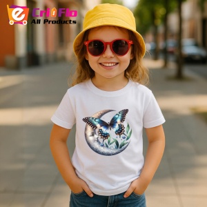 Tricou Fluture pe luna si flori albe stil mistic si feminin Copii | Dama | Barbat Barbat - Img 14