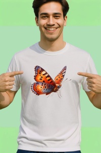 Tricou Fluture portocaliu aprins cu model negru contrastant Copii | Dama | Barbat Barbat - Img 2