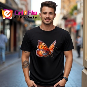 Tricou Fluture portocaliu aprins cu model negru contrastant Copii | Dama | Barbat Barbat - Img 17