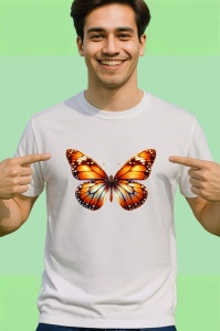 Tricou Fluture portocaliu intens in zbor design vibrant Copii | Dama | Barbat Barbat - Img 2