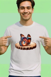 Tricou Fluture portocaliu pe buturuga design rustic artistic Copii | Dama | Barbat Barbat - Img 2