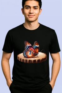 Tricou Fluture portocaliu pe buturuga design rustic artistic Copii | Dama | Barbat Barbat - Img 4