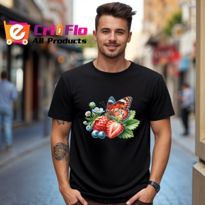 Tricou Fluture portocaliu pe capsuni si afine stil dulce si vesel Copii | Dama | Barbat Barbat - Img 17