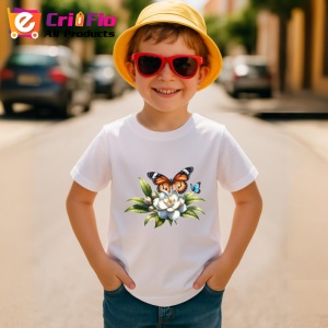 Tricou Fluture portocaliu pe floare alba stil floral delicat Copii | Dama | Barbat Barbat - Img 14