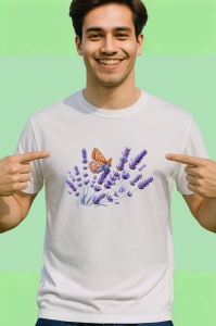 Tricou Fluture portocaliu pe lavanda grafica florala calma si eleganta Copii | Dama | Barbat Barbat - Img 2