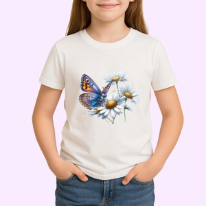 Tricou Fluture portocaliu pe margarete decor floral natural Copii | Dama | Barbat Barbat - Img 4