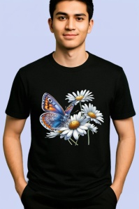 Tricou Fluture portocaliu pe margarete decor floral natural Copii | Dama | Barbat Barbat - Img 5
