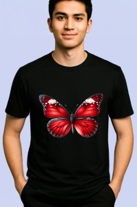 Tricou Fluture rosu cu detalii albe design elegant intens Copii | Dama | Barbat Barbat - Img 5