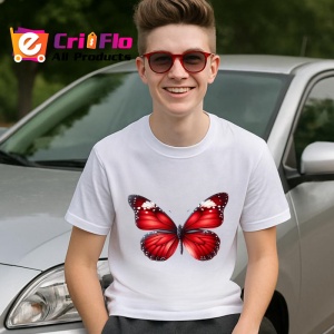 Tricou Fluture rosu cu detalii albe design elegant intens Copii | Dama | Barbat Barbat - Img 9