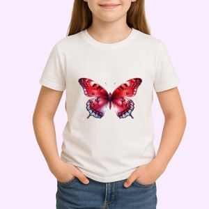 Tricou Fluture rosu cu negru pe fundal alb stil clasic Copii | Dama | Barbat Barbat - Img 4