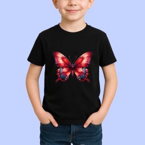 Tricou Fluture rosu intens cu margini negre in degrade Copii | Dama | Barbat Barbat - Img 6
