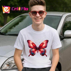 Tricou Fluture rosu intens cu margini negre in degrade Copii | Dama | Barbat Barbat - Img 9