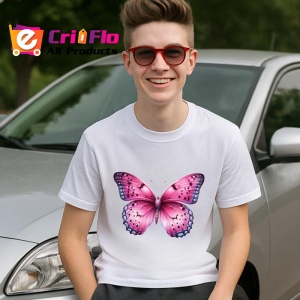 Tricou Fluture roz cu violet si model floral decorativ Copii | Dama | Barbat Barbat - Img 9