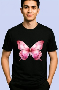Tricou Fluture roz pal cu detalii in degrade pastel feminin Copii | Dama | Barbat Barbat - Img 5