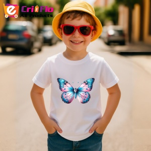 Tricou Fluture roz pastel cu accente albastre design feminin Copii | Dama | Barbat Barbat - Img 13