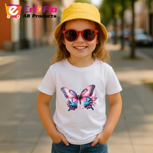 Tricou Fluture roz pastel cu albastru pe fundal floral Copii | Dama | Barbat Barbat - Img 14