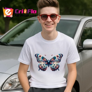 Tricou Fluture roz si albastru cu model floral retro elegant Copii | Dama | Barbat Barbat - Img 9