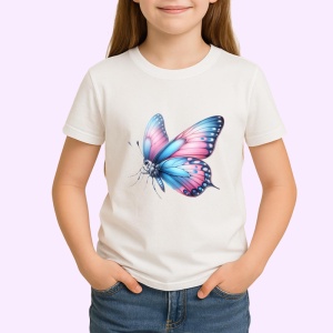 Tricou Fluture roz si albastru pastel design feminin elegant Copii | Dama | Barbat Barbat - Img 4