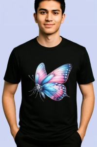 Tricou Fluture roz si albastru pastel design feminin elegant Copii | Dama | Barbat Barbat - Img 5