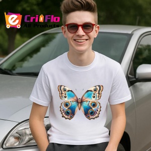 Tricou Fluture turcoaz si bej cu ochiuri decorative detalii unice Copii | Dama | Barbat Barbat - Img 8