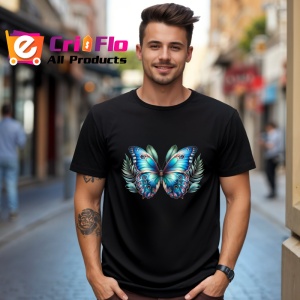 Tricou Fluture turcoaz si roz pe fundal de frunze tropicale Copii | Dama | Barbat Barbat - Img 17