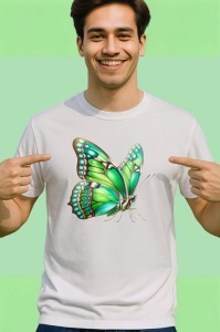 Tricou Fluture verde menta cu aripi mari texturate natural Copii | Dama | Barbat Barbat - Img 2