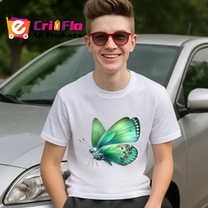 Tricou Fluture verde natural cu aripi catifelate design botanic Copii | Dama | Barbat Barbat - Img 9