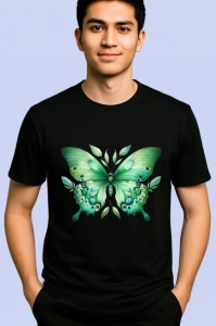 Tricou Fluture verde pastel cu simetrie naturala si frunze Copii | Dama | Barbat Barbat - Img 5