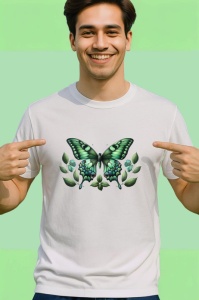 Tricou Fluture verde pe ramuri cu frunze design natural Copii | Dama | Barbat Barbat - Img 2