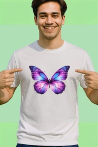 Tricou Fluture violet si albastru cu efect de galaxie pastel Copii | Dama | Barbat Barbat - Img 2