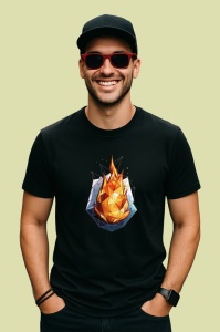 Tricou Foc Flacara Geometrica Portocalie, Copii | Dama | Barbat, culoare negru