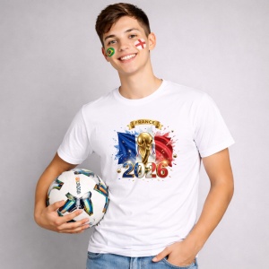 Tricou France World Cup 2026 Fifa V2, din bumbac 100%, tricou alb, Copii | Dama | Barbat