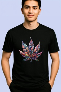 Tricou Frunza cannabis curcubeu stil graffiti Copii | Dama | Barbat, culoare negru - Img 2