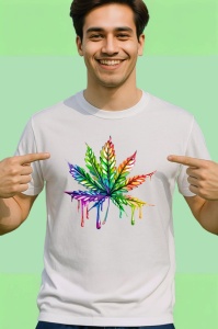 Tricou Frunza multicolora in stil graffiti fundal alb Copii | Dama | Barbat - Img 2